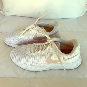Nike white and mauve swoosh sneakers